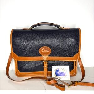 Dooney And Bourke Large Surry Tote Hand Bag British Tan Navy Blue R45 NWT Rare